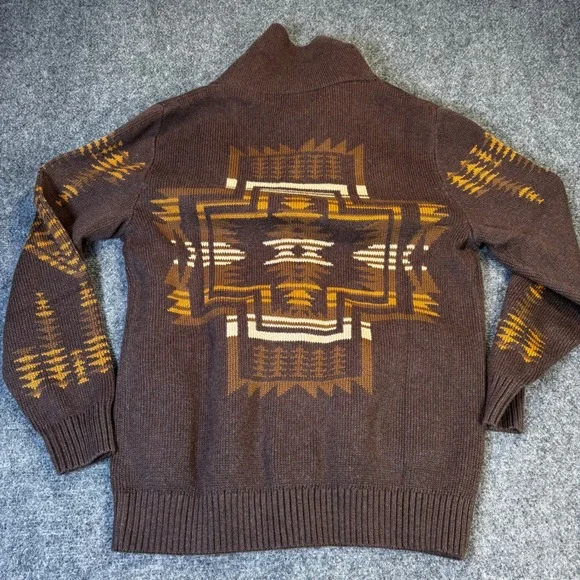 Pendleton Mens Shawl Collar Cardigan‎ Harding Sweater Brown Cotton Button Up Sm